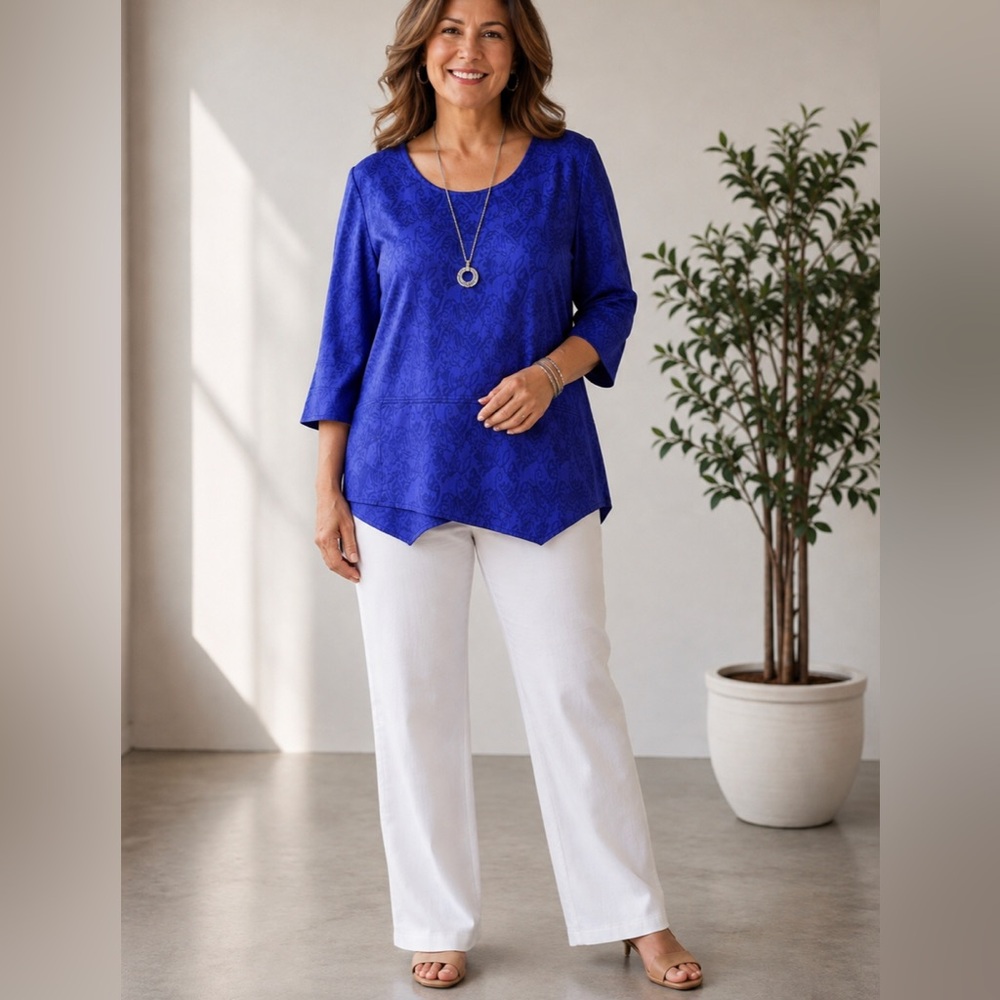 Soft Surroundings Deep Navy Textured Cotton Tunic 2X